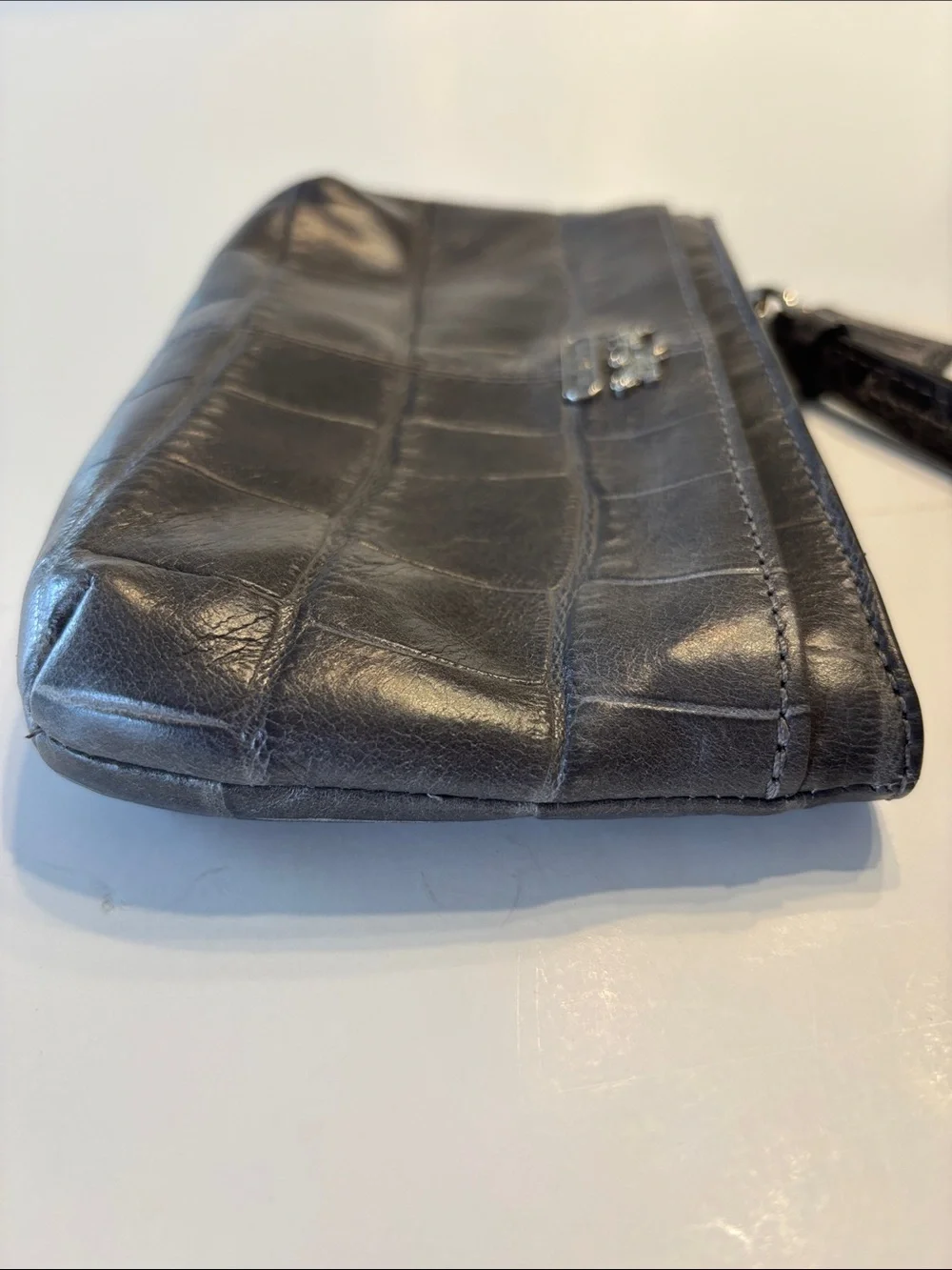 Coach Grey Madison Leather Embossed Croc Zip Wristlet